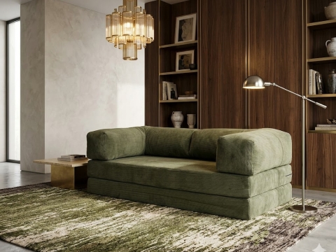 Sofa Giường Nhung Tăm Màu Xanh Rêu