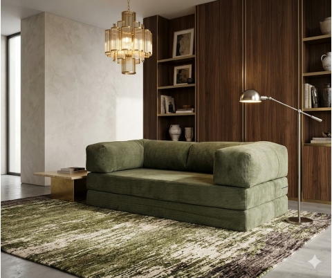 Sofa Giường Nhung Tăm Màu Xanh Rêu