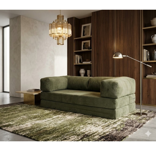 Sofa Giường Nhung Tăm Màu Xanh Rêu