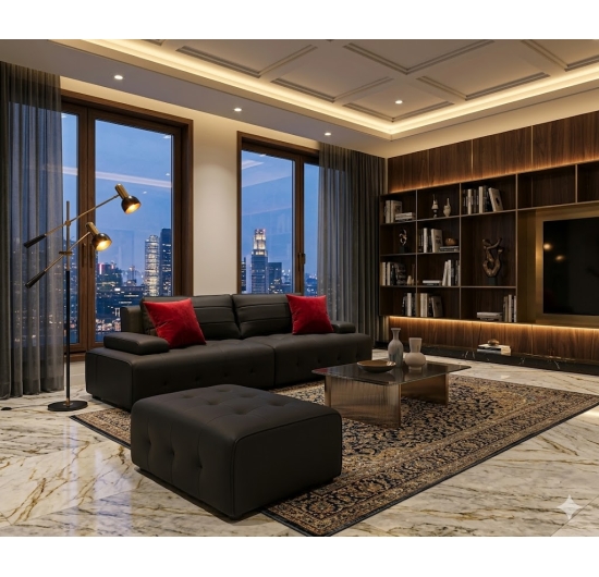 Sofa Da Đen Hiện Đại